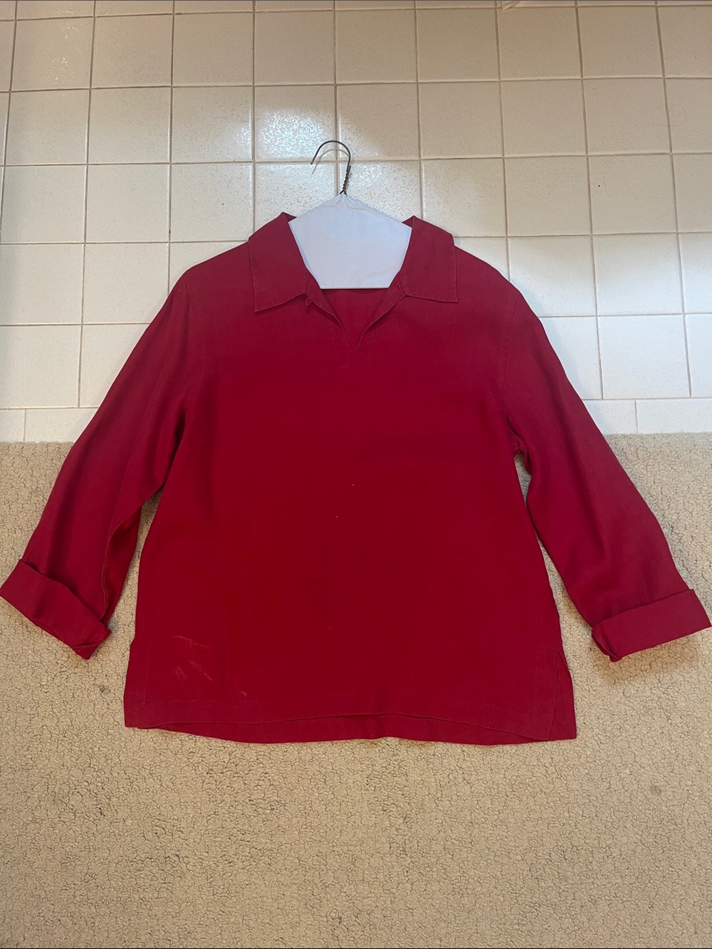 Talbots Red Collared Linen Top